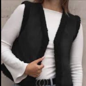 LAUREN RALPH LAUREN Black Faux Suede Vest Faux Fur Lined Size Large